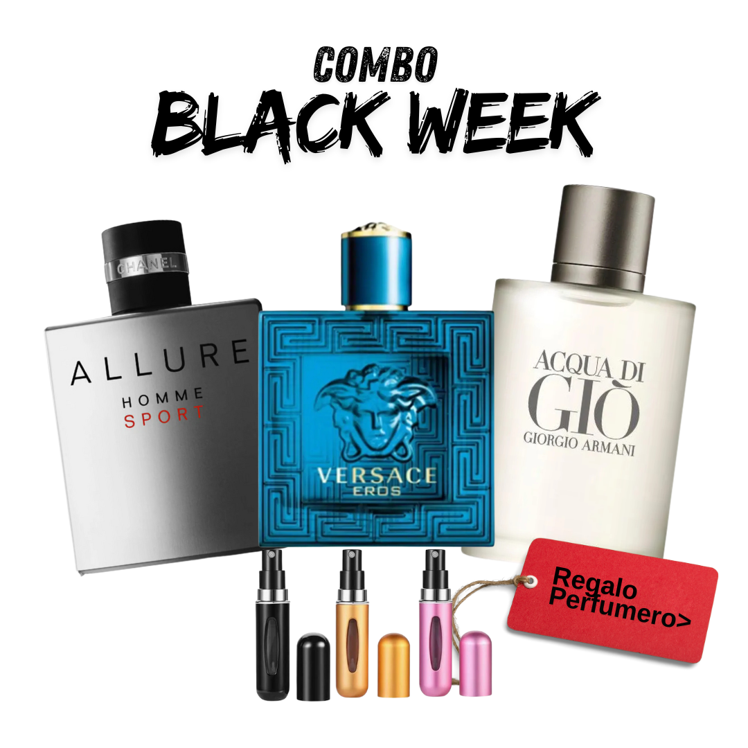 COMBO BLACK WEEK - AllureSport, Versache Eros, AquaDiGio + Perfumero GRATIS