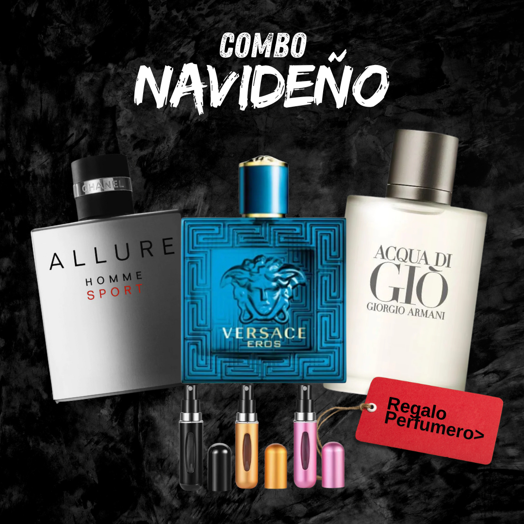 COMBO NAVIDAD - AllureSport, Versache Eros, AquaDiGio + Perfumero GRATIS