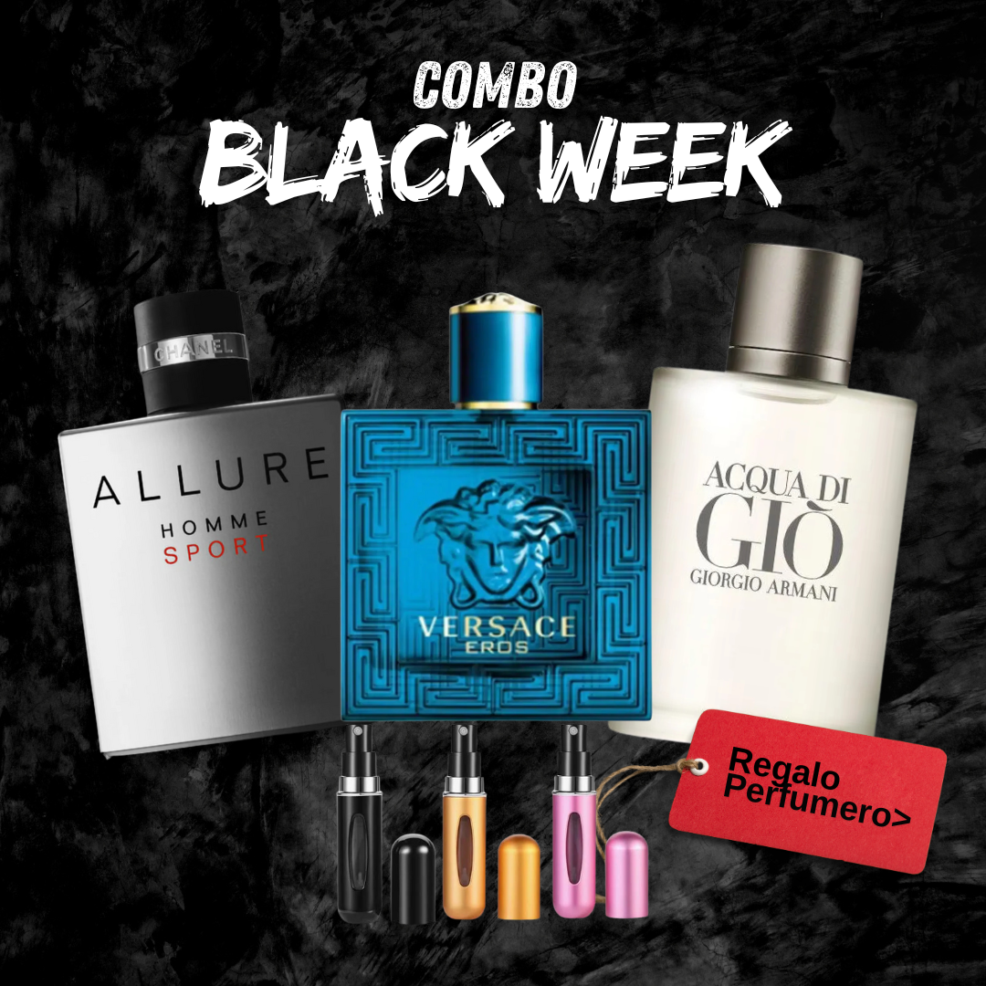 COMBO BLACK WEEK - AllureSport, Versache Eros, AquaDiGio + Perfumero GRATIS