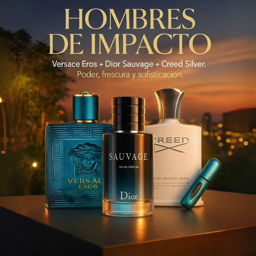 Hombres de Impacto - Versache EROS, CreedSilver, Sauvage + Perfumero GRATIS