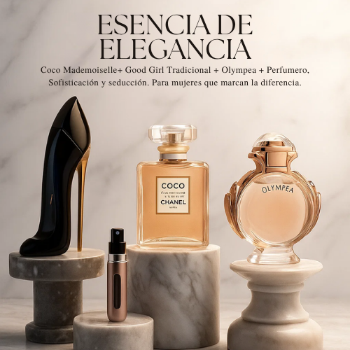 Esencia de Elegancia - CocoChanel, GoodGirl, Olympea + Perfumero GRATIS