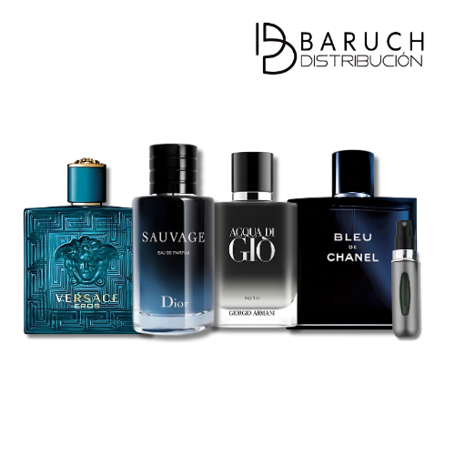 Hombre Imparable - Sauvage, VersacheEros, BleuChannel, AquaDiGio + Perfumero GRATIS