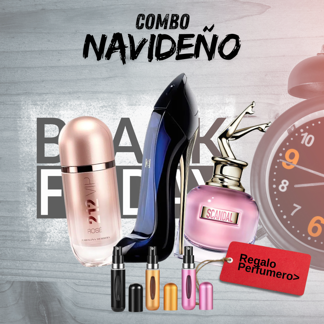 COMBO NAVIDAD - 212VIPRose, GoodGirl, Scandal + Perfumero GRATIS