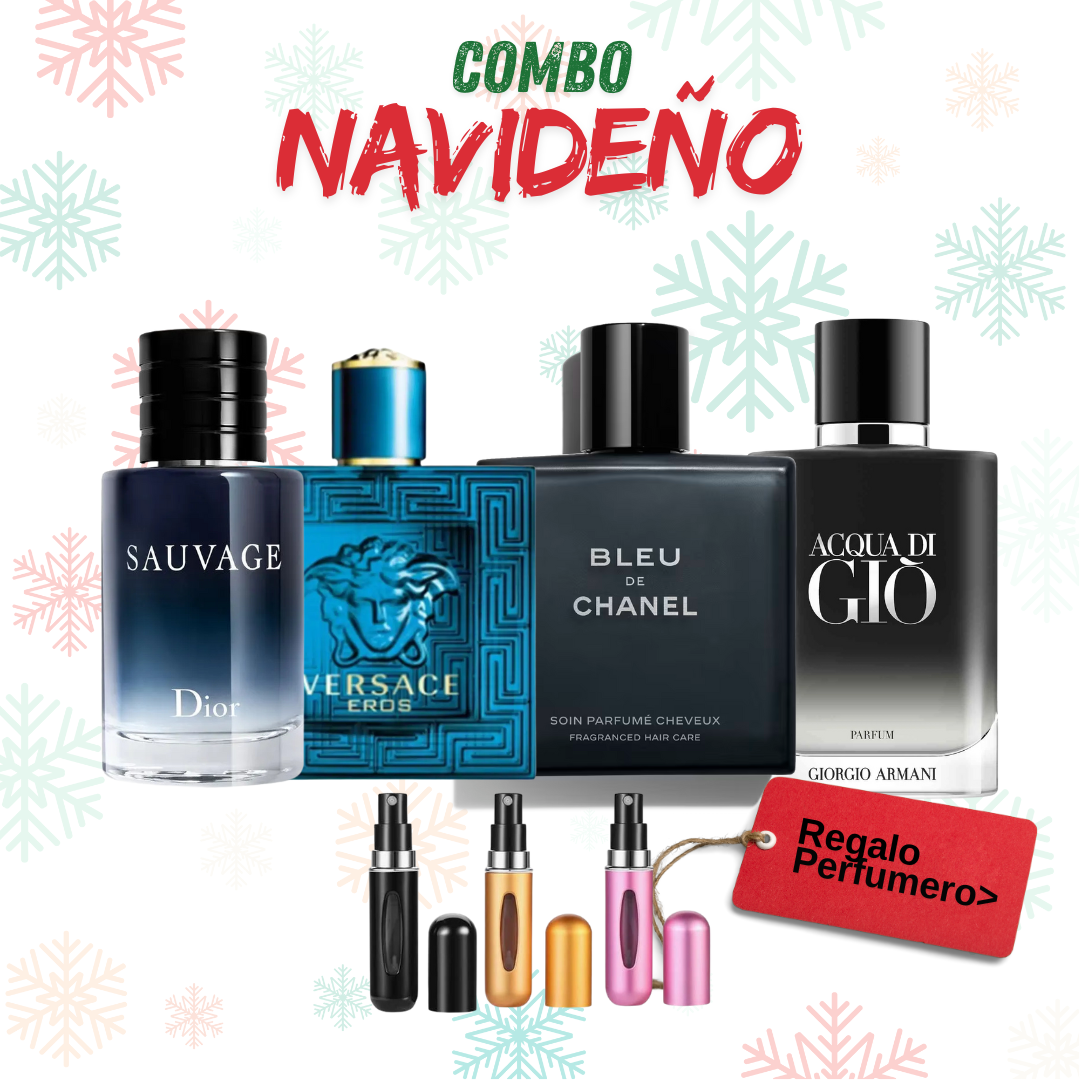 COMBO NAVIDAD - Sauvage, VersacheEros, BleuChannel, AquaDiGio + Perfumero GRATIS