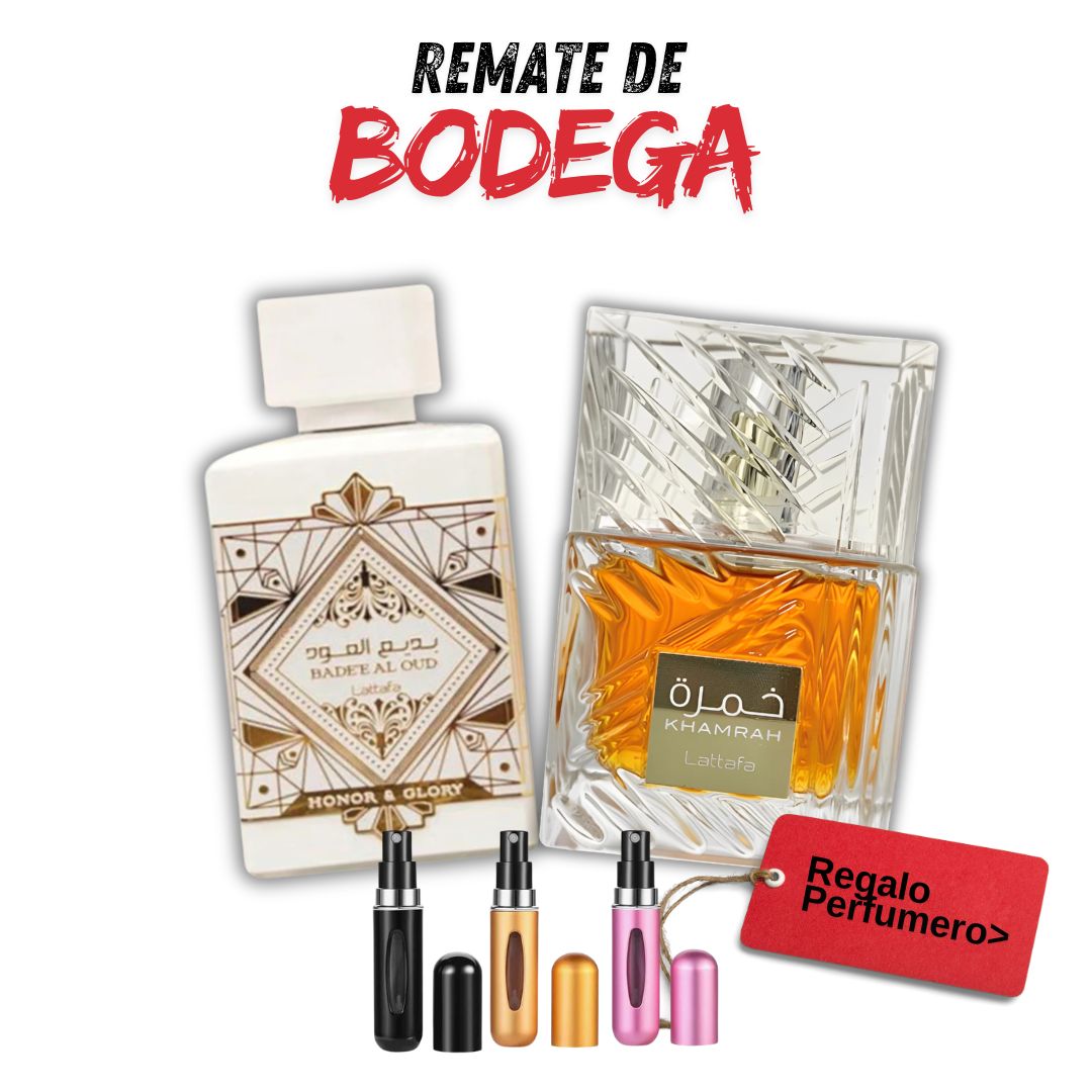 REMATE DE BODEGA - LataffaHonor&Glory, Khamrah + Perfumero GRATIS