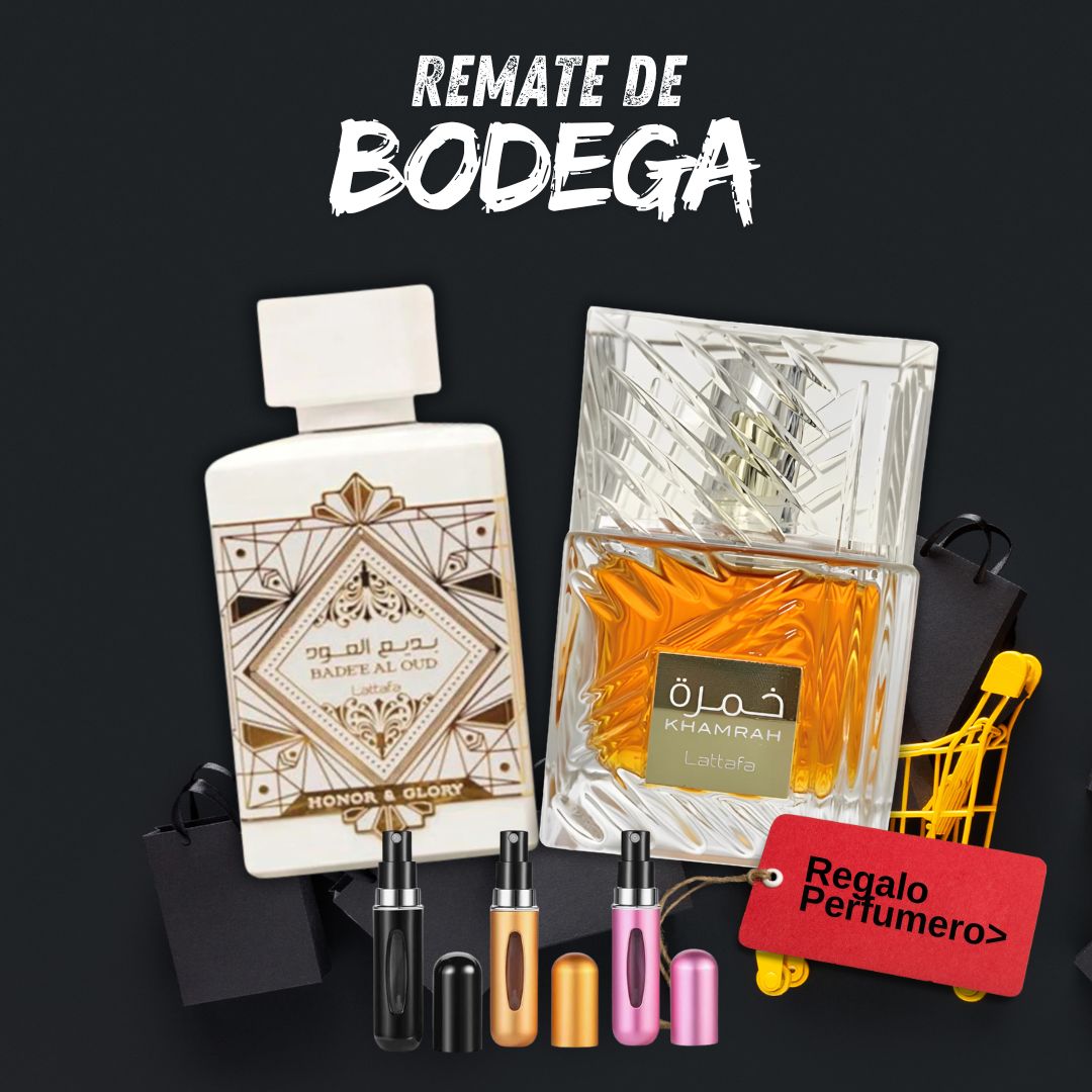 REMATE DE BODEGA - LataffaHonor&Glory, Khamrah + Perfumero GRATIS