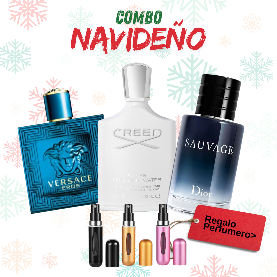 COMBO NAVIDAD - Versache EROS, CreedSilver, Sauvage + Perfumero GRATIS