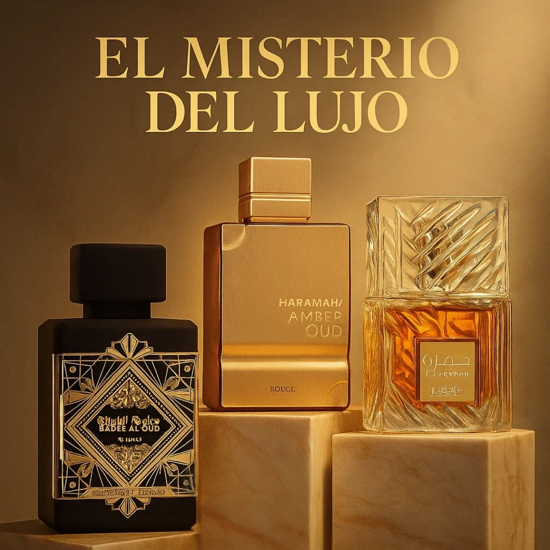 COMBO ARABE - Haramain Amber Rouge + Lattafa Oud for Glory + Khamrah.