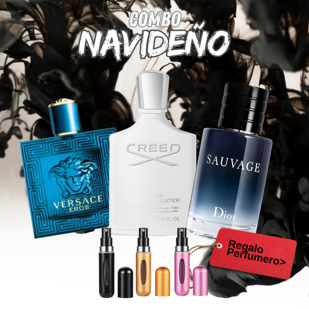 COMBO NAVIDAD - Versache EROS, CreedSilver, Sauvage + Perfumero GRATIS