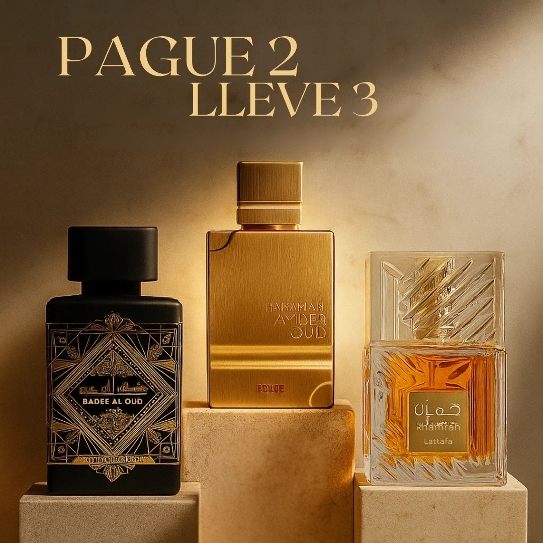 COMBO ARABE - Haramain Amber Rouge + Lattafa Oud for Glory + Khamrah.