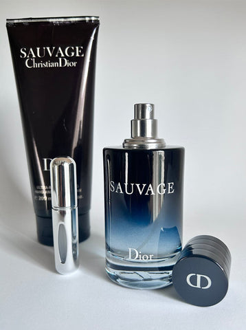 Set Perfume Dior Sauvage + Crema Corporal + Perfumero