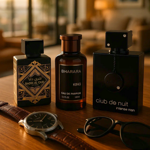 TRILOGÍA DE PODER -  Club de nuit + Lataffa Oud for glory + Bharara king + Regalo Perfumero