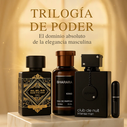 TRILOGÍA DE PODER -  Club de nuit + Lataffa Oud for glory + Bharara king + Regalo Perfumero