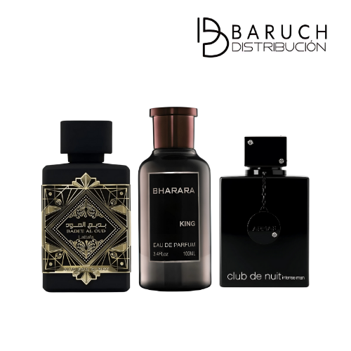TRILOGÍA DE PODER -  Club de nuit + Lataffa Oud for glory + Bharara king + Regalo Perfumero